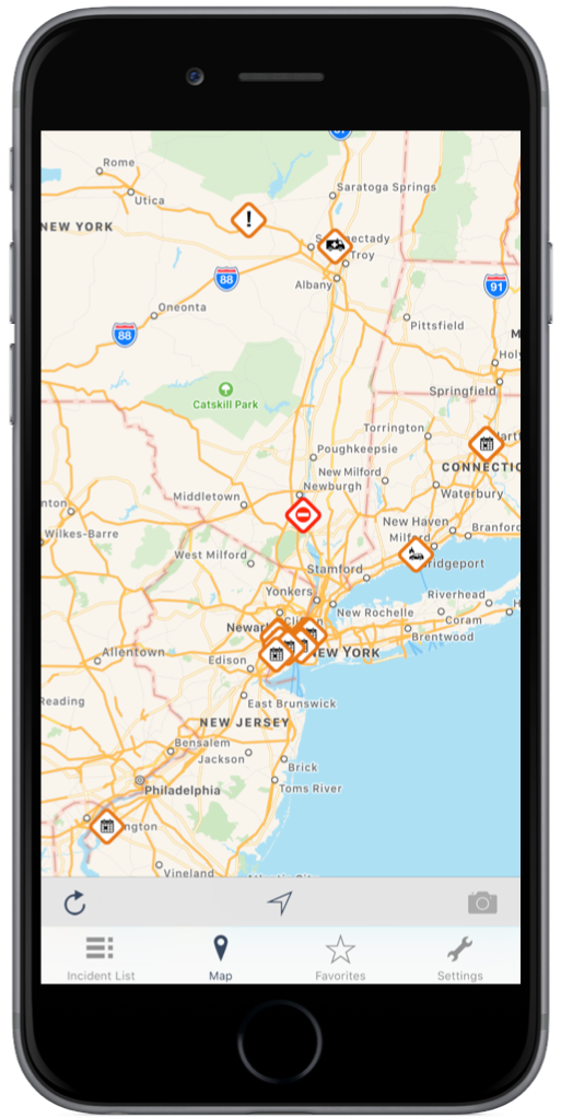 New York Roads Traffic App on an iPhone