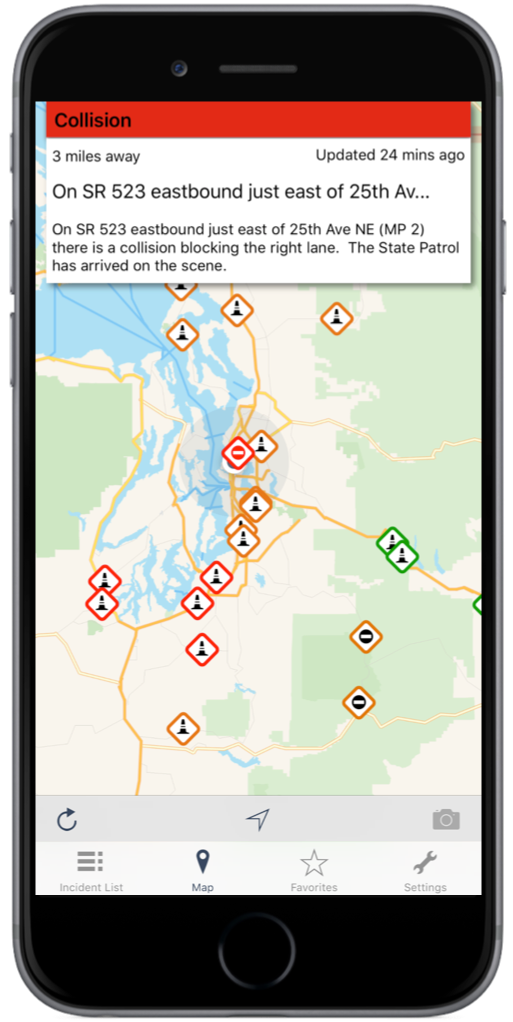 British Columbia Roads Traffic App on an iPhone
